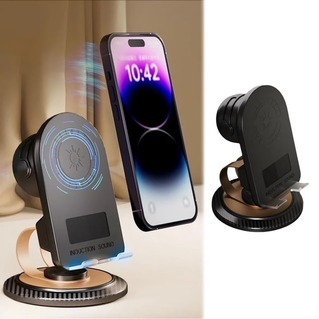 NOVIA™ - Suport Telefon Multifunctional Cu Bluetooth 5.3, Incarcare Wireless Si Difuzor Integrat