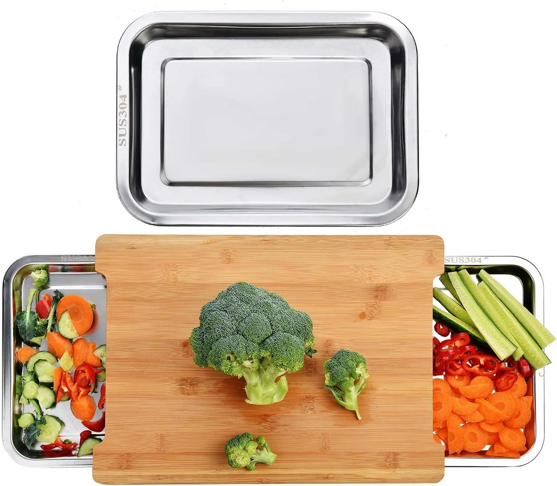 PrepBoard Duo — tocător din bambus și două tăvițe din inox