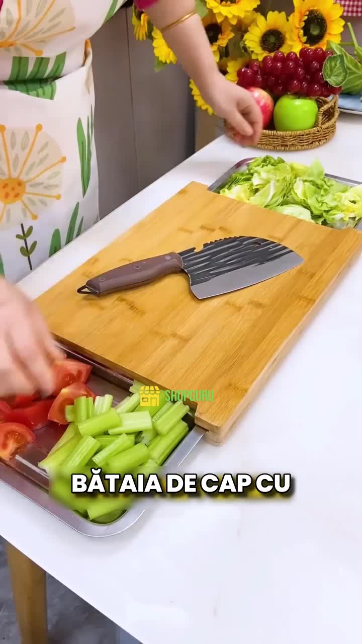 PrepBoard Duo — tocător din bambus cu două tăvițe laterale